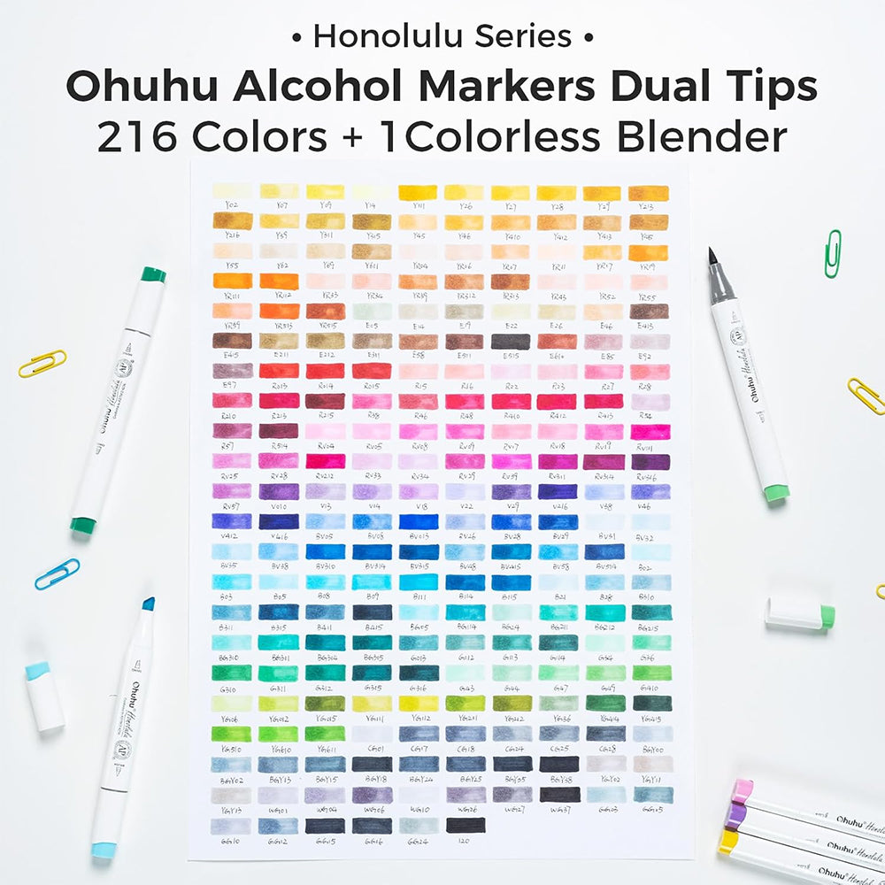 Ohuhu Honolulu Series Alcohol-Based 216 + 1 Vibrant Colors with Colorless Blender