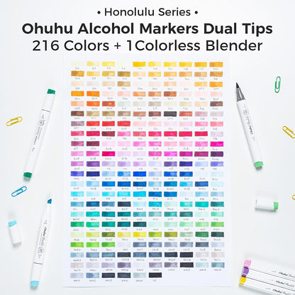 Ohuhu Honolulu Series Alcohol-Based 216 + 1 Vibrant Colors with Colorless Blender