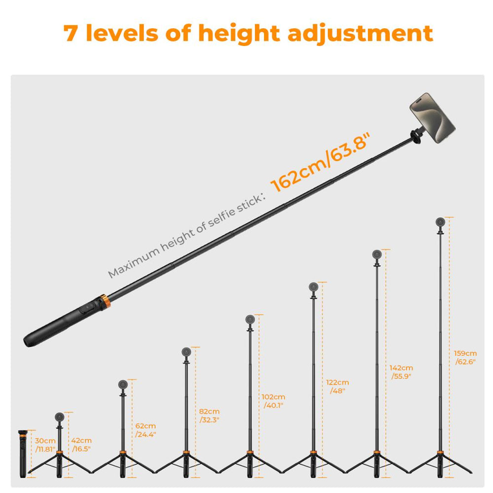 K&F Concept MS19 7-Section Magnetic Tripod + 1.6m Selfie Stick with 10m Max Bluetooth Control Distance for iPhone 15 14 13 12 Smartphone