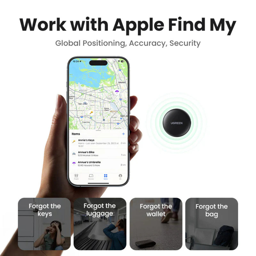 UGREEN Smart Tag Bluetooth Key Finder & Tracker for Keys, Bags & Luggage with Built-In Speaker, GPS & 1-Year Battery Life for iPhone, iPad & Mac (Compatible with Apple Find My / AirTag Altertive) | CM520