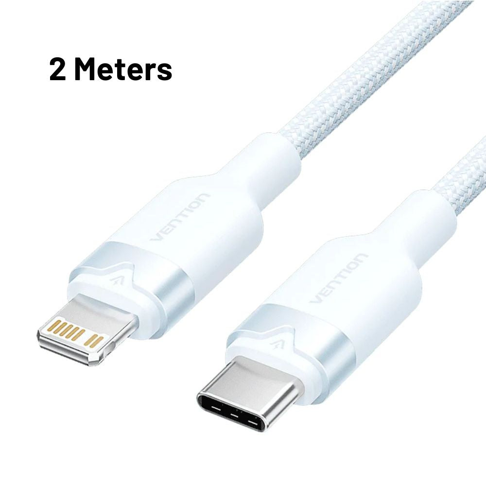 Vention 1M / 2M 27W USB 2.0 Type-C Male to Lightning Male PD Fast Charging Data 3A Cable with High-Speed 480Mbps Transfer Speed, Nylon-Coated for iPhone, iPad, iPod Touch - Black, White, Pink, Blue