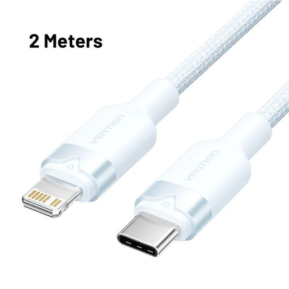 Vention 1M / 2M 27W USB 2.0 Type-C Male to Lightning Male PD Fast Charging Data 3A Cable with High-Speed 480Mbps Transfer Speed, Nylon-Coated for iPhone, iPad, iPod Touch - Black, White, Pink, Blue
