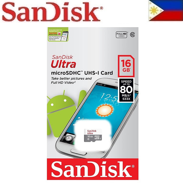 SanDisk Ultra Micro SD Card 16GB UHS-I SDHC Class 10, 80mb/s and 533x Read and Write Speed | Model - SDSQUNS-016G-GN3MN