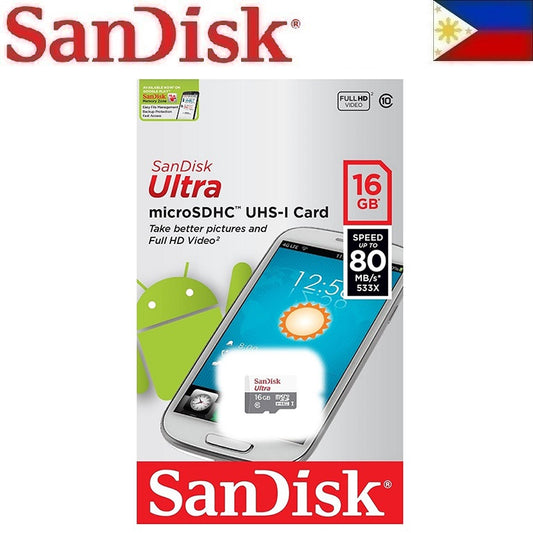 SanDisk Ultra Micro SD Card 16GB UHS-I SDHC Class 10, 80mb/s and 533x Read and Write Speed | Model - SDSQUNS-016G-GN3MN