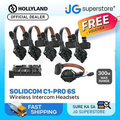 Hollyland Solidcom C1-PRO 6S / C1-PRO 4S / C1-PRO 8S-HUB 1.9GHz True Wireless DECT Intercom System Headsets Full-Duplex with Push-to-Talk Function, Two-Mic Environmental Noise Cancellation for Professional Filmmaking