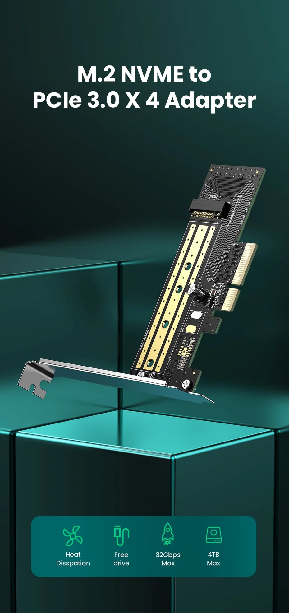 [CLEARANCE] UGREEN M.2 NVME to PCI-E 3.0 x4 Expansion Card Adapter with x4 / x8 / x16, M M+B Key and 32Gbps Transfer Speed for PC Computer CPU Tower Desktop | 70503