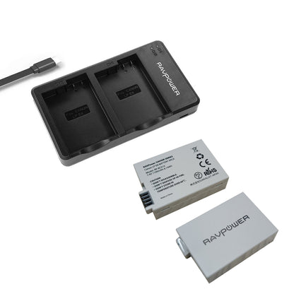 RAVPower LP-E8 Battery Charger and 2-Pack Rechargeable Li-ion Batteries for Canon EOS Rebel T2i, T3i, T4i, T5i, EOS 550D, EOS 600D, EOS 650D, EOS 700D DSLR E8 | JG Superstore