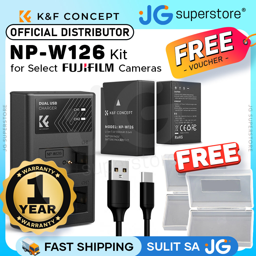 K&F Concept (2-Pack) NP-W126S NPW126 Battery and Dual Charger Kit for FUJIFILM XS10 XT30 XT20 XE4 X100V A5 Camera with Micro USB and Type C Port