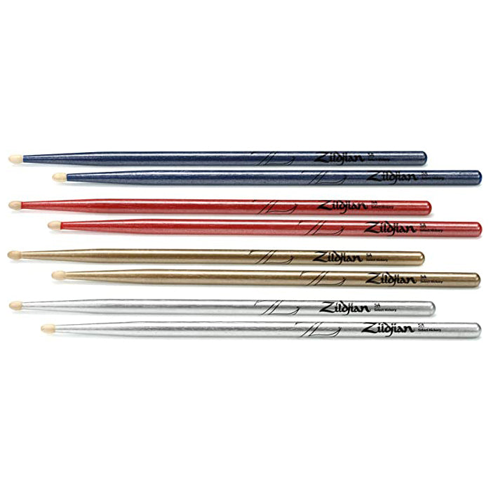 Zildjian 5A Chroma Series Metallic Hickory Oval Tip Drumsticks for Drums and Cymbals (Blue, Pink, Silver, Gold) (Variety Pack Available) | Z5ACBU, Z5ACG, Z5ACP, Z5ACS, SDSP244 | JG Superstore