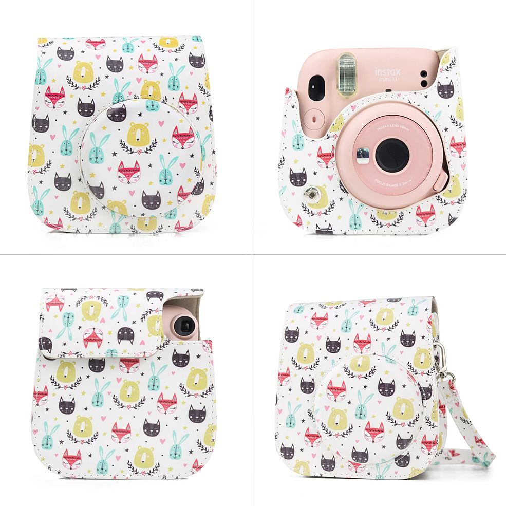 [CLEARANCE] Pikxi BMP11 Fujifilm Instax Mini 11 PU Leather Camera Case Bag Shoulder Bag Protector Cover Case (Colorful Animal Designs)