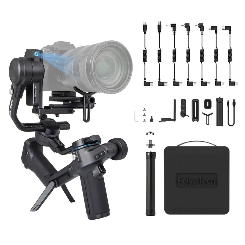 FeiyuTech SCORP 2 Handheld 3-Axis Gimbal Stabilizer with Built-in AI Tracking Module, 2.5kg Max Payload, 12hr Battery Runtime and 1.3 OLED Touchscreen with Wired & Bluetooth Control for DSLR & Mirrorless Cameras -  SCORP 2 KIT
