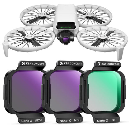 K&F Concept no-X Series UV Ultraviolet / PL Polarizer / ND8 16 32 64 Neutral Density Lens Filter with 28 Multi-Layer Coated Imported AGC Optical Glass and 3 to 6 Light Reduction Stops for DJI Flip Drone Photo / Video