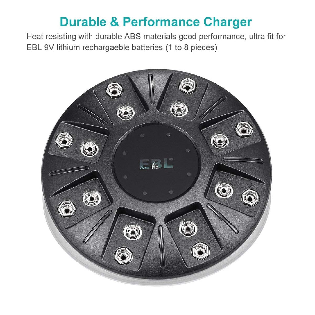 [CLEARANCE] EBL LN-6498 8 Bay Smart Individual Charger with Integrated Over-Charger Over-Current and Over-Voltage Protection, Built-In LED Charge Status Indicator Lights for 9V 6F22 600mAh Li-ion Lithium-ion Rechargeable Batteries