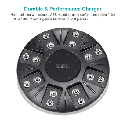 [CLEARANCE] EBL LN-6498 8 Bay Smart Individual Charger with Integrated Over-Charger Over-Current and Over-Voltage Protection, Built-In LED Charge Status Indicator Lights for 9V 6F22 600mAh Li-ion Lithium-ion Rechargeable Batteries
