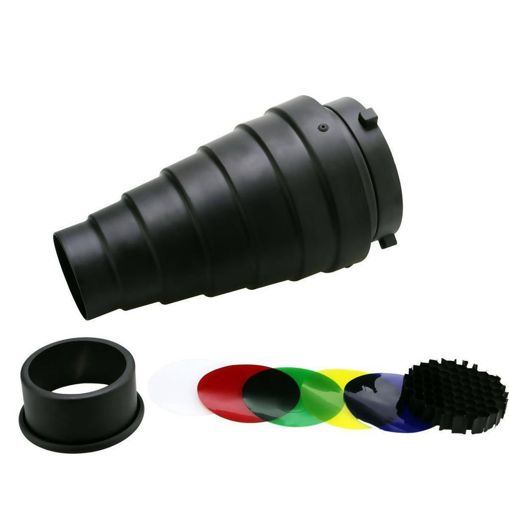 Pxel ST-7B Metal Conical Snoot with Honeycomb Grid and Gel Filter Kit for Bowens Mount Studio Strobe Monolight Photography Flash 7 Ribs