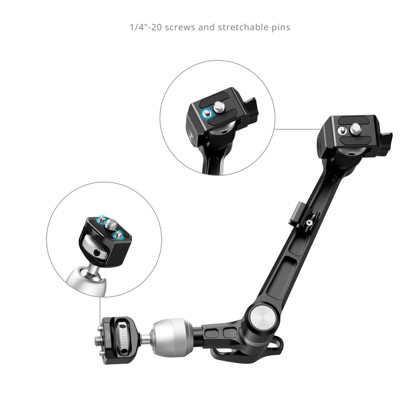 SmallRig 1/4"-20 Universal Magic Arm Support with Rubber Pads, 360° Rotation / 160° Tilt, Cable Organizer for Monopod Tripod and Camera Cage Accessories | 5141
