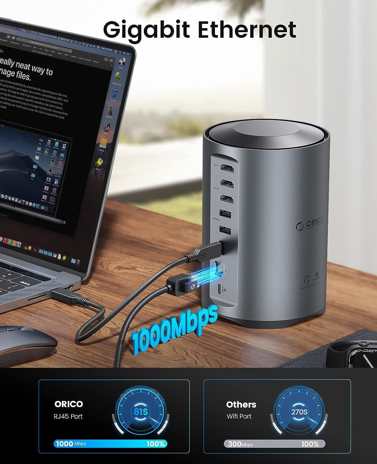 ORICO USB 3.1 15-in-1 Multifunctional Docking Station with 5Gbps USB Type C Input, 4K 60Hz UHD, PD 100W, Support Apple M1/M2, 5Gbps USB-A 3.0, USB-C, 480Mbps USB-A 2.0, 3.5mm AUX, 1000Mbps Ethernet, SD & TF Card Slot | CDH-YD3| JG Superstore