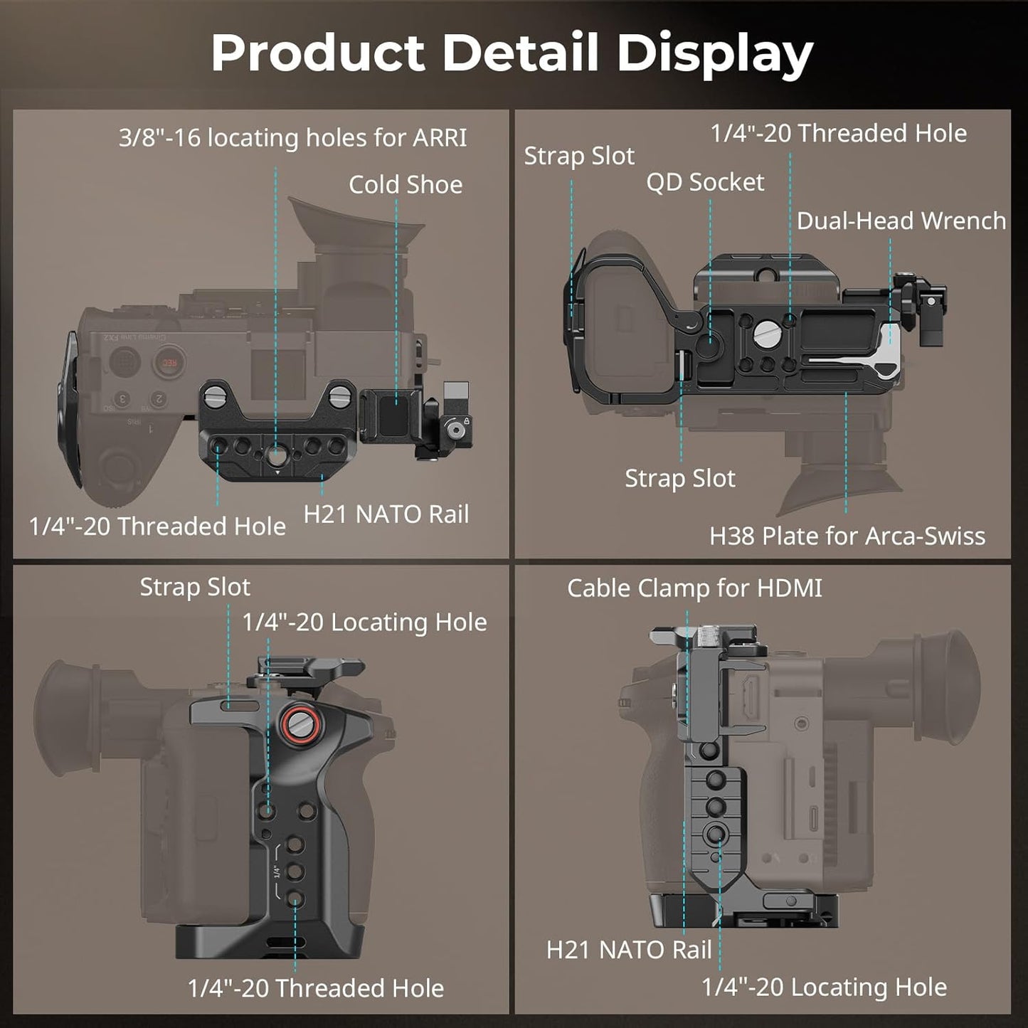 SmallRig Camera Cage Kit for Sony FX2 with Battery Plate, Rotating Top Handle & XLR Handle Extension