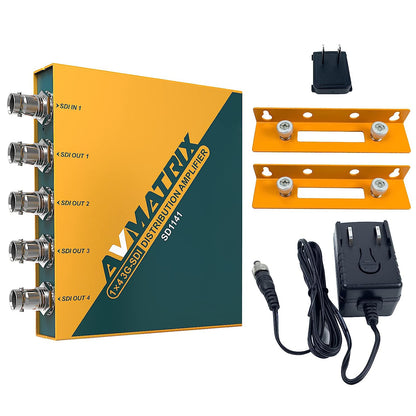 AVMatrix SD1141 1×4 SDI Reclocking Distribution Amplifier with 3G/HD/SD-SDI Multi-rate Signal Processing, 4 Buffered and Re-clocked Outputs, Auto Cable Equalization and Signal Retiming, Micro USB and DC Power