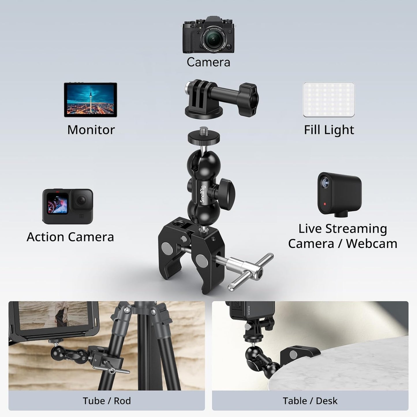 SmallRig (2-pack) Crab-Shaped Super Clamp Kit with Universal 1/4"-20 Screw, Dual-Ball Head Up to 1.5kg Max Payload, Mount for GoPro Hero, Insta360 & DJI Osmo Action Camera | 5321
