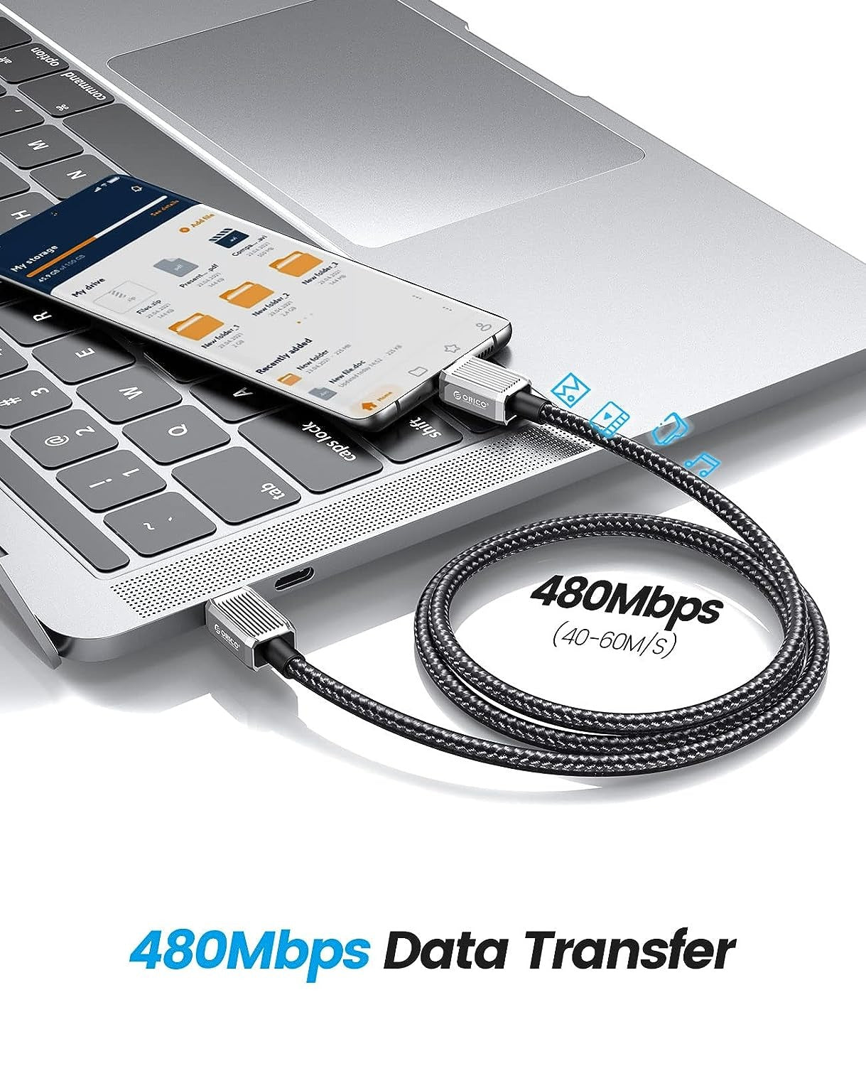ORICO GQZ60 (1m / 1.5m / 2m) USB Type C to USB Type C Fast Charging Data Cable 20V/3A PD 60W, 480Mbps Transmission Rate, Nylon-Braided Zinc Alloy for Type C Port Devices, Smartphones, Android, Tablet