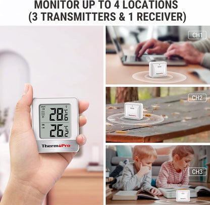 ThermoPro TP200C Wireless Indoor Outdoor Thermometer with 150m Range, Rainproof Sensor, Supports 3 Channels, Accurate Digital Temperature Monitor for Home, Garden Cellar, Greenhouse & Living Room