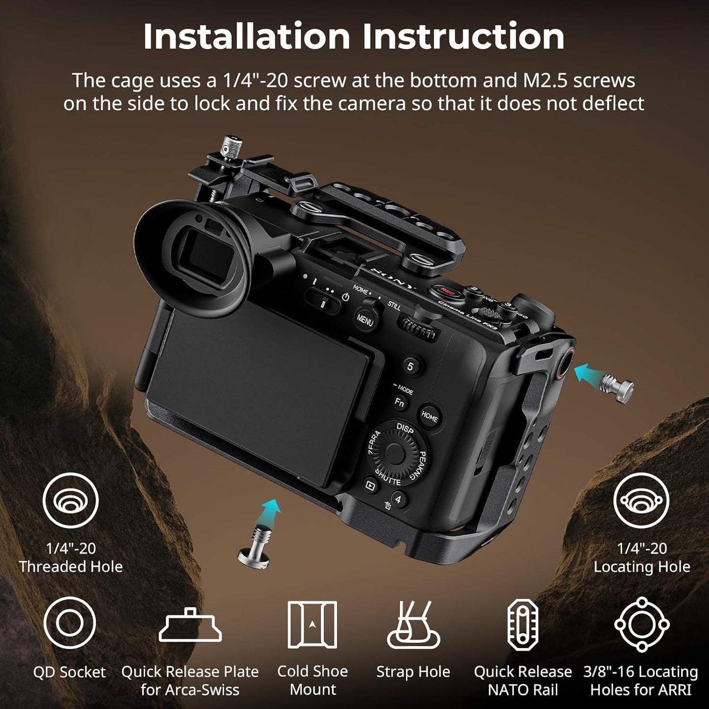 SmallRig Camera Cage Kit for Sony FX2 with Battery Plate, Rotating Top Handle & XLR Handle Extension