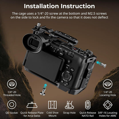 SmallRig Camera Cage Kit for Sony FX2 with Battery Plate, Rotating Top Handle & XLR Handle Extension