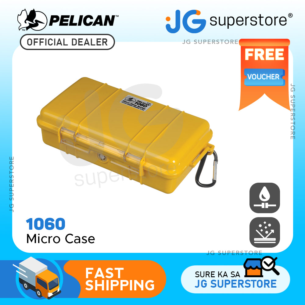 Pelican 1060 Micro Case Watertight Crushproof Dustproof Hard Casing with Rubber Liner, Automatic Pressure Equalization Valve for Phones Small Electronics (Red, Yellow)