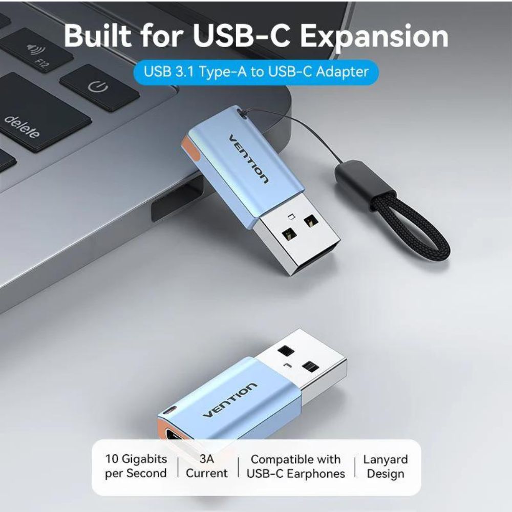 Vention USB 3.1 Type-A Male to Type-C Female OTG Adapter with High-Speed 10Gbps Transfer Speed, Convenient Lanyard for Laptop, Desktop Computer