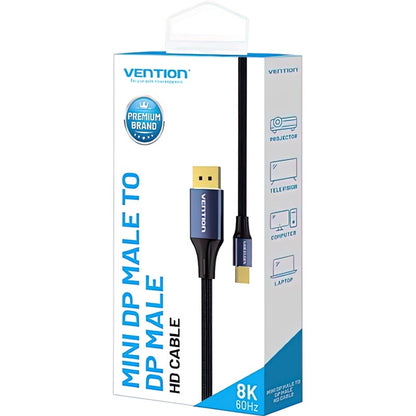 Vention 8K UHD 60Hz Mini DP to DisplayPort Male 1.5-Meters Bidirectional Video Cable with HDR Support, 33Gbps Bandwidth and Cotton Braided Sheathing for Monitors and Projectors HCFLG