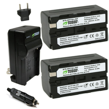 Wasabi Power NP-F750 (2 Pack) 7.2V 4900mAh Battery and Dual USB Charger Kit with Power Indicators for Select Atomos, Blackmagic Design, Sony L-Series NP-F770, NP-F550, NP-F960 and HDR-AX2000, HDR-FX1 Digital Video Camera | JG Superstore