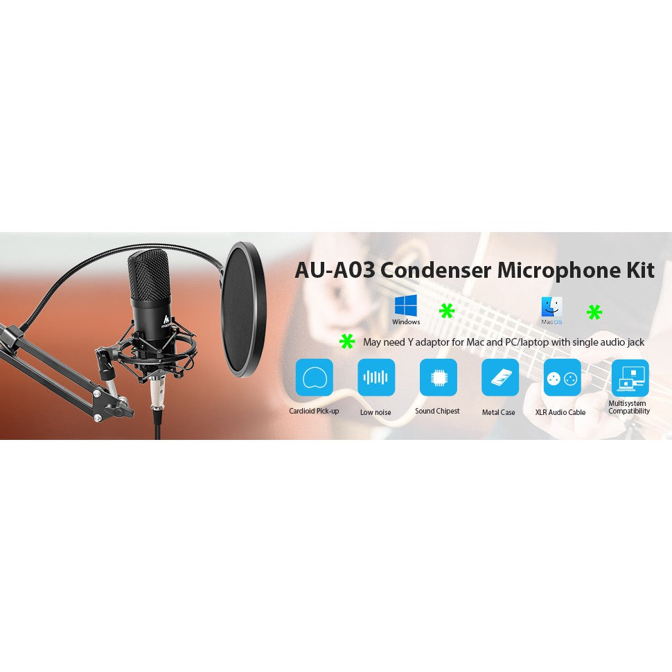 [CLEARANCE] Maono AU-A03 Condenser Podcast Studio Microphone with Boom Arm Kit for Youtube Recording and Vlog