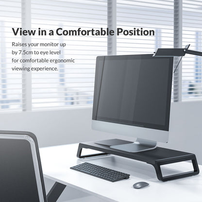 ORICO HSQ-M1 Solid Wood + ABS Monitor Riser Stand Organizer with 15Kg Max Payload Capacity for Desktop Monitors  Computer PC | Black, Wood Grain