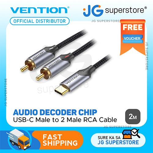 [CLEARANCE] Vention USB-C Male to 2-Male RCA Cable Type-C Audio Cord (BGUH) for Computer, Smartphone, Stereos (2M)