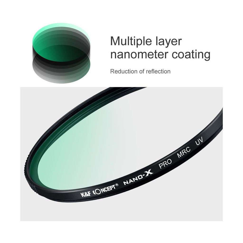 K&F Concept NANO-X Series MRC UV Ultraviolet Filter with Waterproof & Anti-Scratch Multi-Layer Green Coating for Digital Camera Lens 37mm 39mm 40.5mm 43mm 46mm 49mm 52mm 55mm 58mm 62mm 67mm 72mm 77mm 82mm