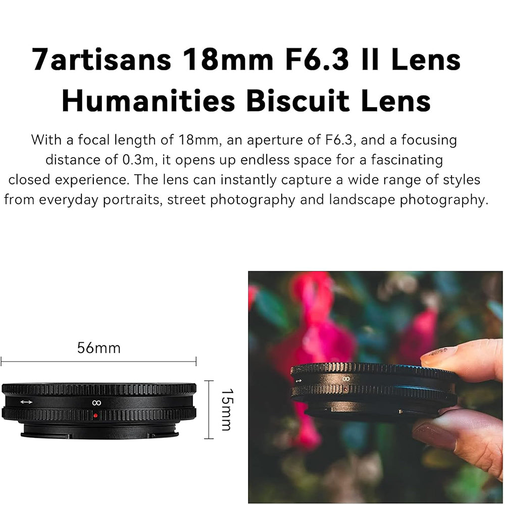 7Artisans 18mm F/6.3 Mark II APS-C Format Panasonic Olympus M43 Mount Wide Angle Prime Pancake UFO Slim Lens MF Manual Focus for Mirrorless Cameras