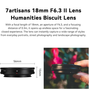 7Artisans 18mm F/6.3 Mark II APS-C Format Panasonic Olympus M43 Mount Wide Angle Prime Pancake UFO Slim Lens MF Manual Focus for Mirrorless Cameras