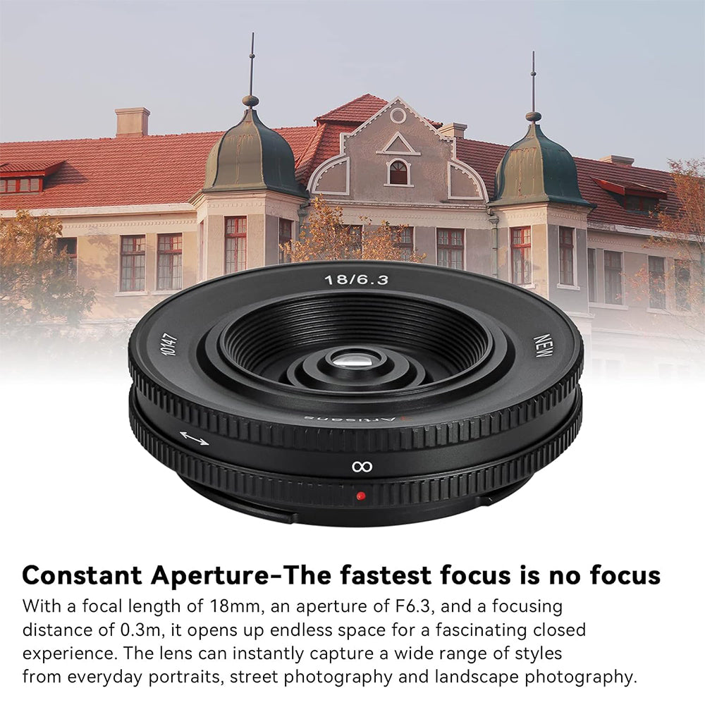 7Artisans 18mm F/6.3 Mark II APS-C Format Panasonic Olympus M43 Mount Wide Angle Prime Pancake UFO Slim Lens MF Manual Focus for Mirrorless Cameras
