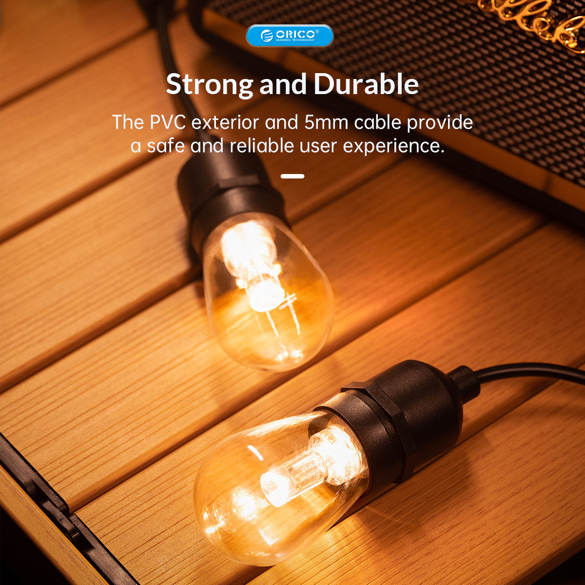 ORICO LED Outdoor & Indoor Hanging String Lights with S15 2W Bulbs E26 for Camping, Home Exterior & Interior Lighting
