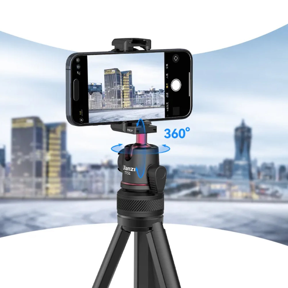 Ulanzi TT51 2-In-1 4-Section Aluminum Tripod with 1/4" Mount Ball Head and Build-In Mobile Phone Holder for Digital Cameras and Smartphones | T089GBB1