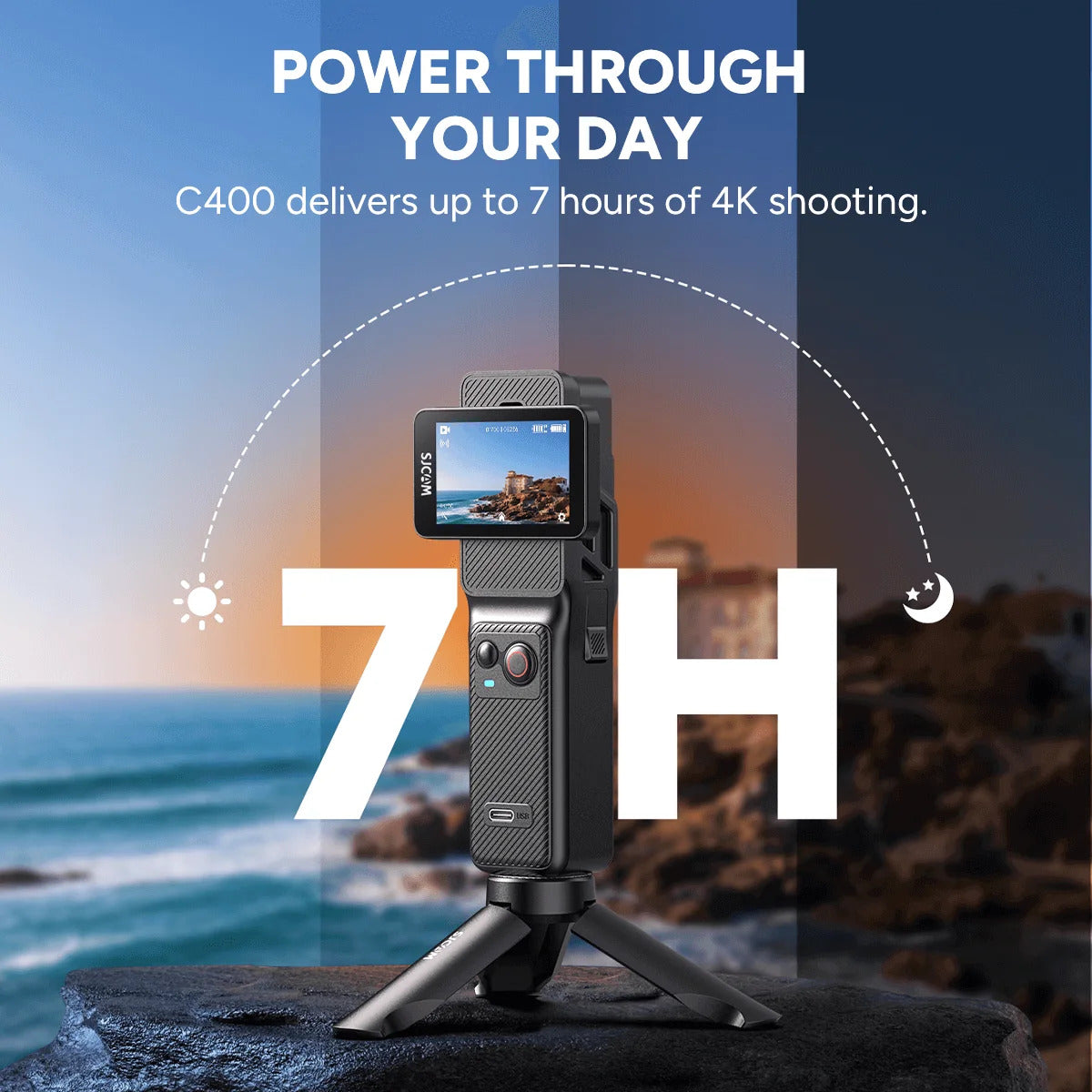 SJCAM C400 3-in-1 4K Handheld Action Camera w/ 2.29" Rotatable & 1.3" Touchscreen