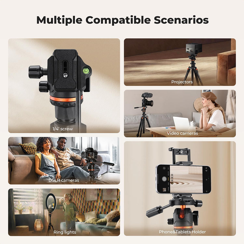 K&F Concept 180cm Aluminum Travel Tripod with 360° Ball Head