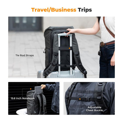 K&F Concept 20L Camera Backpack with 15" Laptop Compartment, Tripod Holder, Rain Cover, 20 Liters Large Capacity Storage Bag for Sony Fujifilm Canon Nikon Lumix DJI Drone, Lenses, Battery, Speedlite Flash, Photo & Video - Urban Wander 02 | Black, Blue