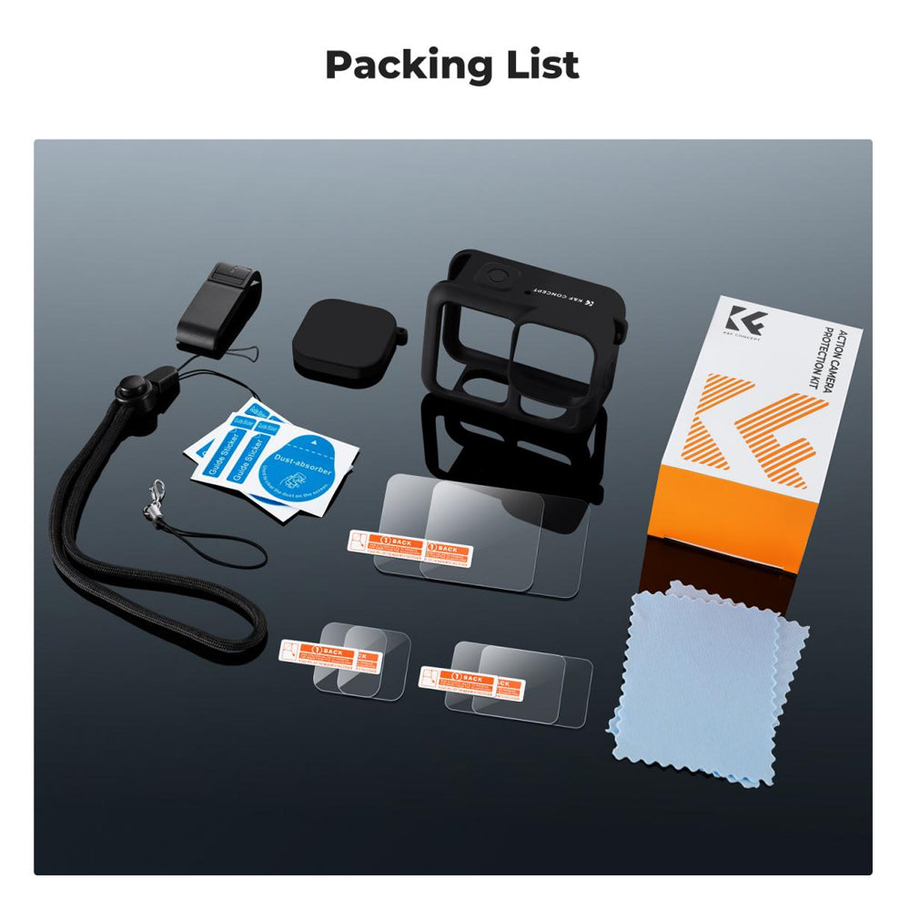 K&F Concept Silicone Protective Body Case Sleeve with Screen Cover & Lens Protector for GoPro HERO 13 Action Camera, Anti-Loss Wrist Strap Rope, Explosion-Proof Tempered Glass, Water, Dust and Scratch Resistant | KF31-111