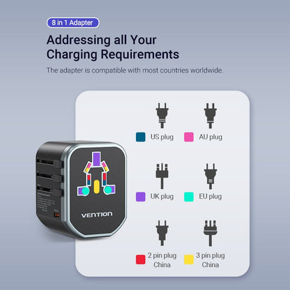 [CLEARANCE] Vention 20W Multi-Port Universal Travel Adapter with Fast Charging USB PD Ports, US/AU/UK/EU Male and Female Plugs for Smartphone, Tablet, Laptop etc. | FJCB0