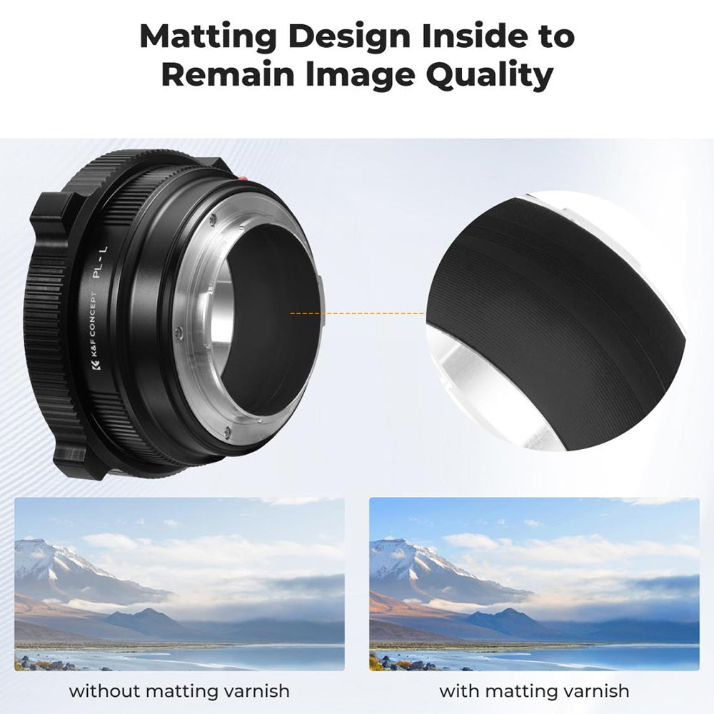 K&F Concept PL Adapter Lens for PL-Mount Lenses to Sony E-mount, Canon RF-Mount & L-mount Cameras
