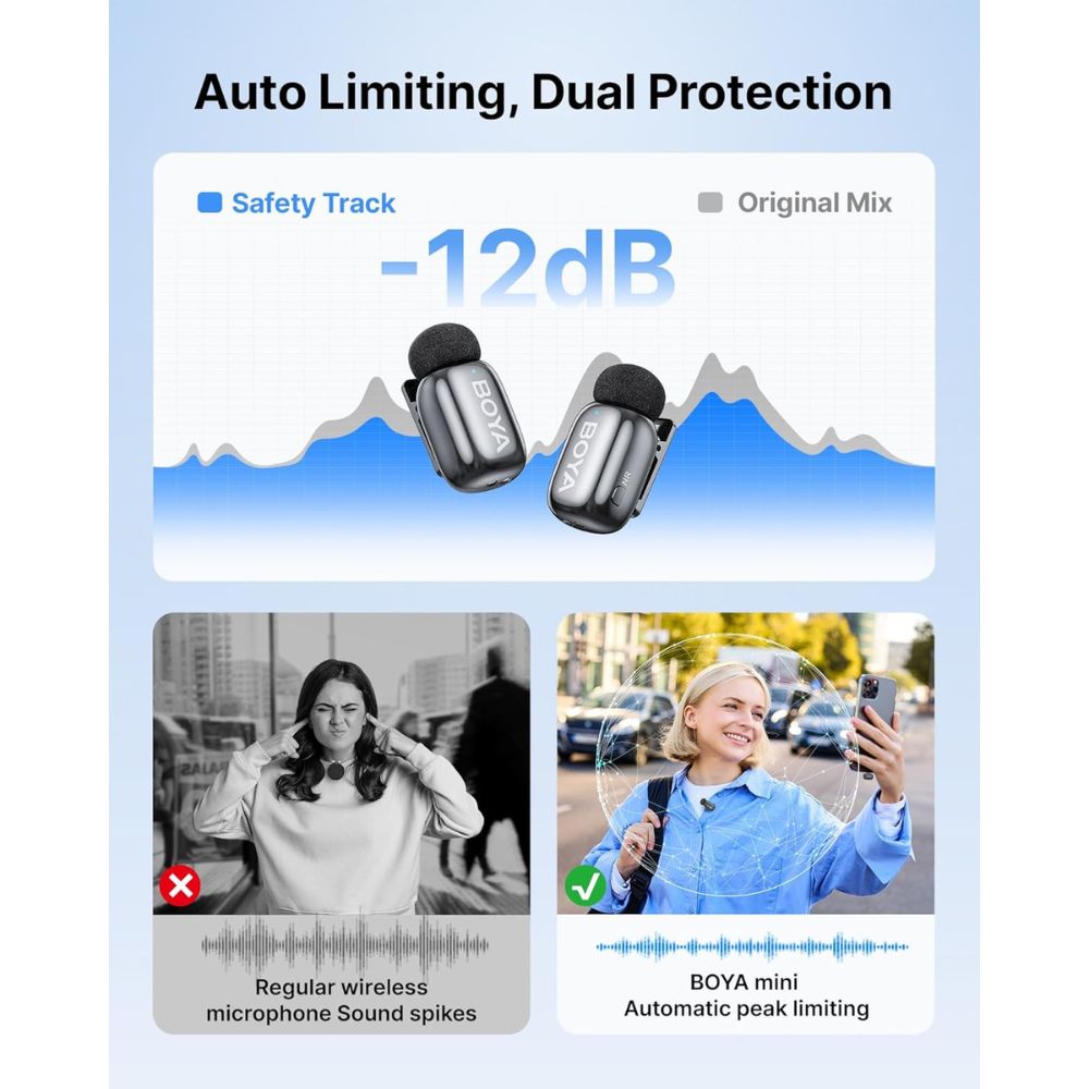 BOYA Mini 2 Wireless Lavalier Mic with Lightning / USB-C, AI Noise Cancel, 48kHz, 30H Battery