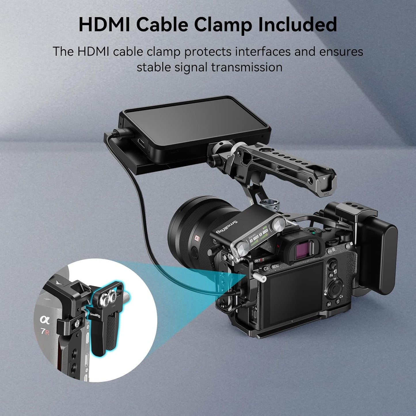 SmallRig Aluminum Full Camera Cage Kit for Sony a7 III & a7R III Full-Frame Mirrorless Cameras with Top Handle, HDMI Cable Clamp, 1/4"-20 Threaded Holes, ARRI 3/8" -16 Locating Holes, Cold Shoe Mount, NATO Rail, QD Socket Support | 4198