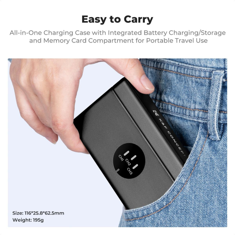 K&F Concept 3-Pack GoPro Hero 13 Action Camera Battery & Triple-Slot Charger Kit with 2100mAh Capacity, LED Light Indicator, USB-C Charging Cable & Port